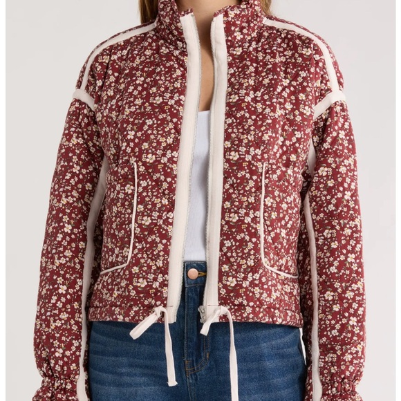 Blank NYC Floral Quilted Bomber Jacket in Blue and Brown - Picture 2 of 3